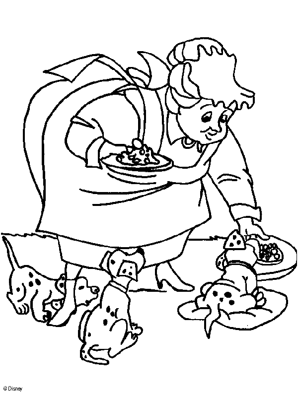 coloriage 101 dalmatiens nourrit par la nourrice